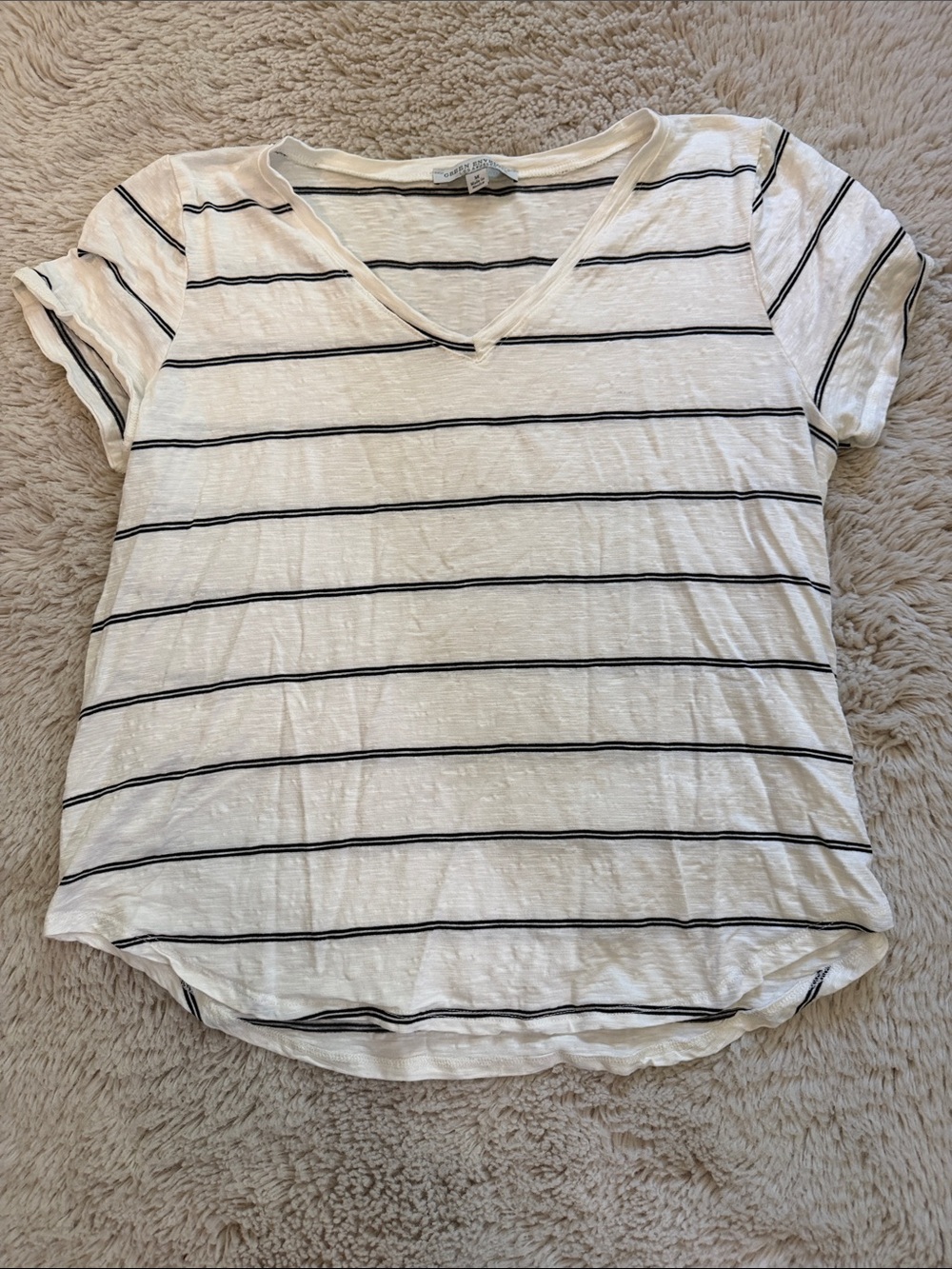 White V-Neck Tee with Black Stripes